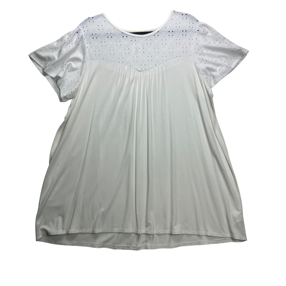 First Look‎ Ivory Eyelet Short Sleeve Top Womens 3X White Summer 4927P NWT